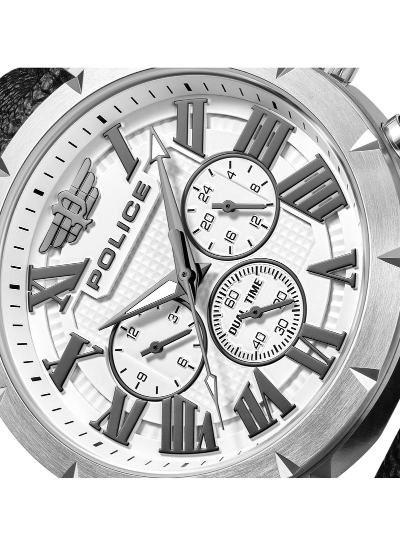 Men's Roman White Dial With Black Genuine Leather Chronograph Watch