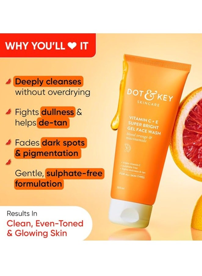 DOT & KEY Vitamin C + E Super Bright Gel Face Wash For Glowing And Brightening Skin | All Skin Types| With Triple Vitamin C| Face Wash For Women & Men|175 Ml