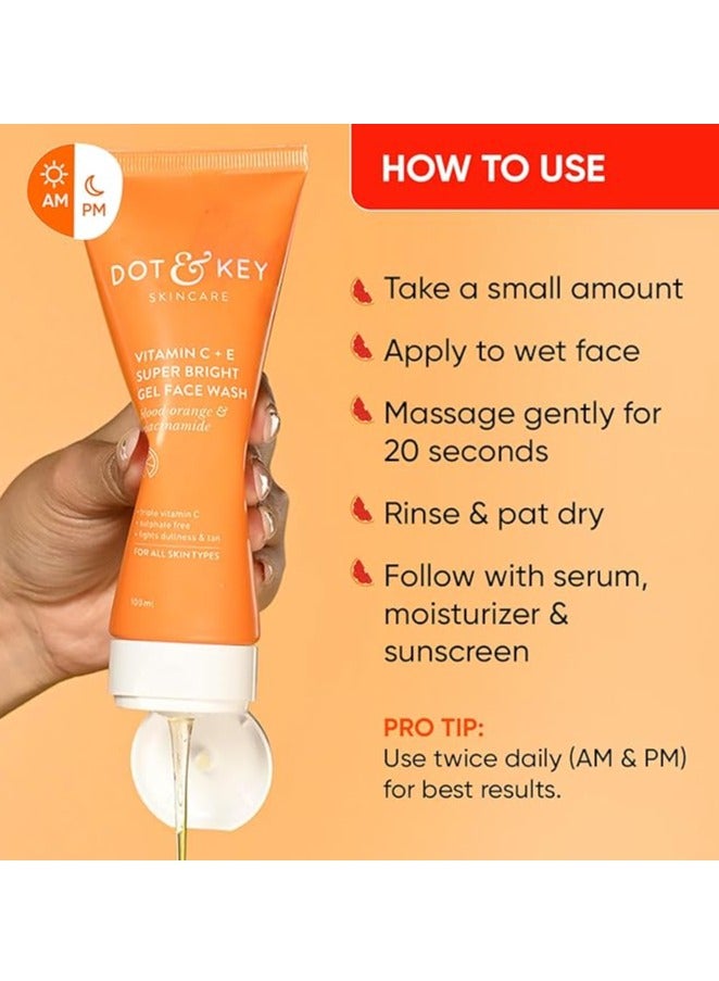 DOT & KEY Vitamin C + E Super Bright Gel Face Wash For Glowing And Brightening Skin | All Skin Types| With Triple Vitamin C| Face Wash For Women & Men|175 Ml