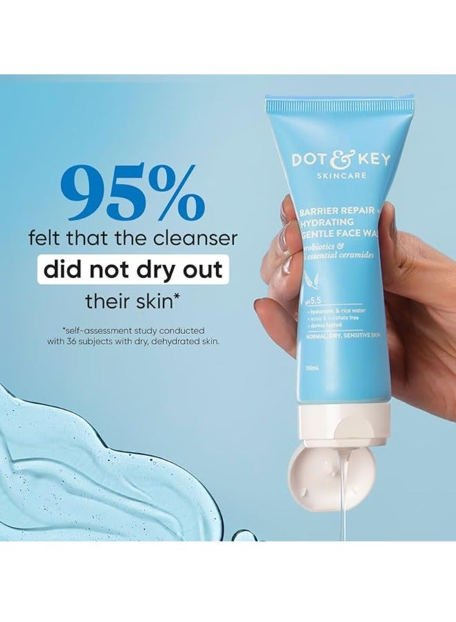 DOT & KEY Barrier Repair + Hydrating Gentle Face Wash With Probiotic|Ceremide Face Wash|Face Wash For Dry Skin,Normal Skin&Sensitive Skin|Gently Cleanses Skin From Dirt&Oil For Unisex,100Ml