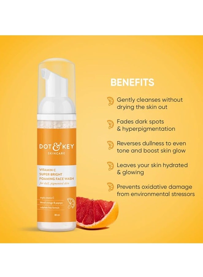 Vitamin C Super Bright Foaming Face Wash For Dull&Pigmented Skin|With Triple Vitamin C,Blood Orange&Papaya|Sulphate Free|For All Skin Types|For Women&Men|Travel Edition|80Ml