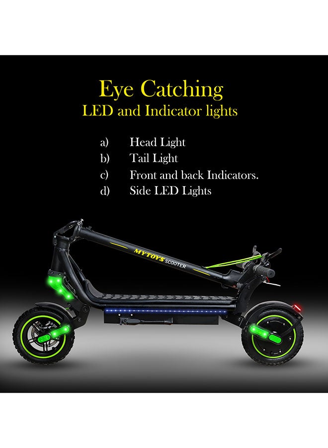 Mytoys MT650 2024 Model - Neon Green - Folding Electric Scooter - Brush less Motor 350W - 12-18km Range Battery 5.2Ah - Speed up to 45kmh With Front and Rear Suspension