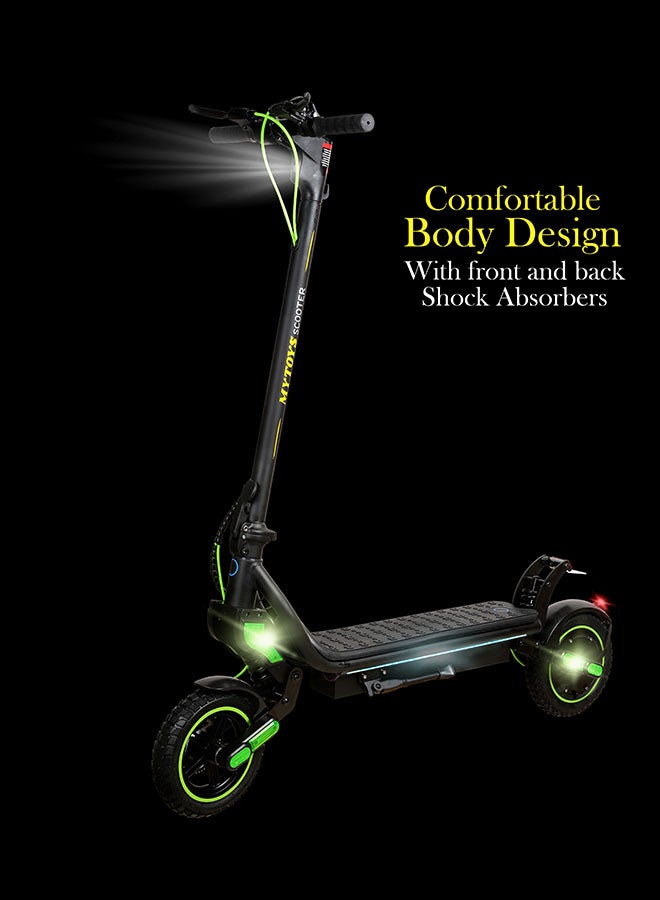 Mytoys MT650 2024 Model - Neon Green - Folding Electric Scooter - Brush less Motor 350W - 12-18km Range Battery 5.2Ah - Speed up to 45kmh With Front and Rear Suspension