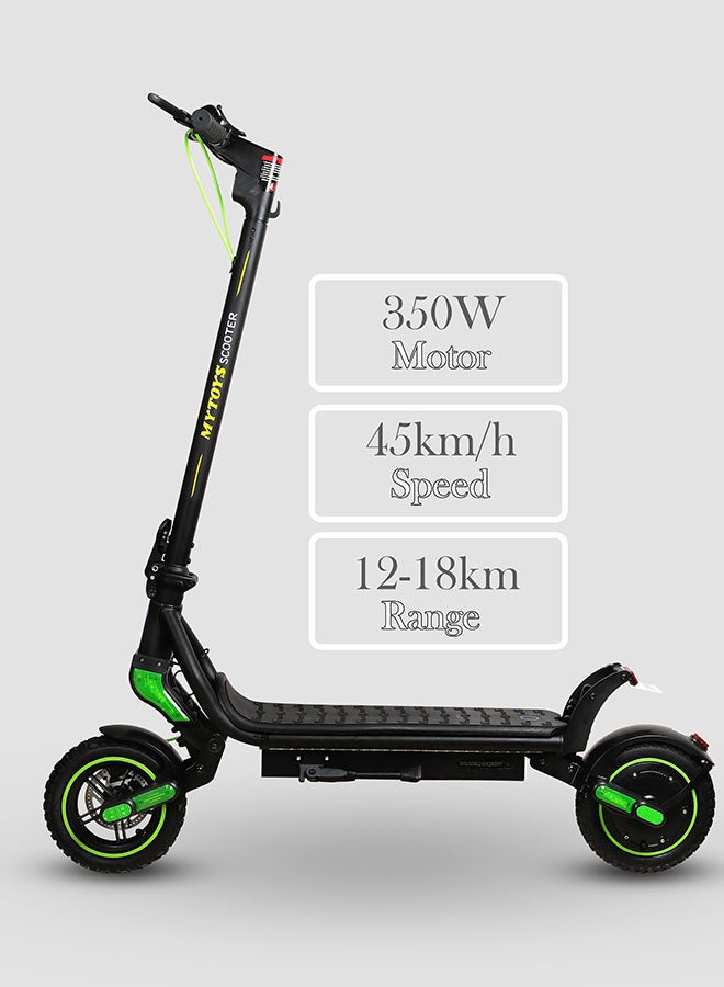 Mytoys MT650 2024 Model - Neon Green - Folding Electric Scooter - Brush less Motor 350W - 12-18km Range Battery 5.2Ah - Speed up to 45kmh With Front and Rear Suspension