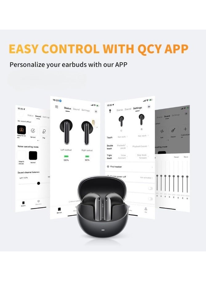 QCY AilyBuds Pro+ Wireless Earbuds LDAC Hi-Res Sound Bluetooth Earphones Adaptive Noise Canceling Earbuds 30H Playtime Multipoint Connection 6 Mics ENC Calls App Customize EQ(black)