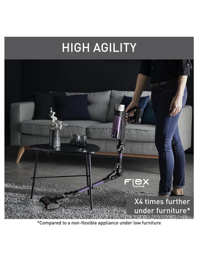 XForce Flex 9.60 Cordless Vacuum Cleaner, Allergy Model, Strong Constant Suction Power, Long-Lasting Battery, Flex Tube System, Automatic Suction Power Adjustment by Floor Type 0.44 L 500 W TY2039HO Purple