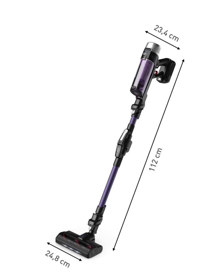 XForce Flex 9.60 Cordless Vacuum Cleaner, Allergy Model, Strong Constant Suction Power, Long-Lasting Battery, Flex Tube System, Automatic Suction Power Adjustment by Floor Type 0.44 L 500 W TY2039HO Purple