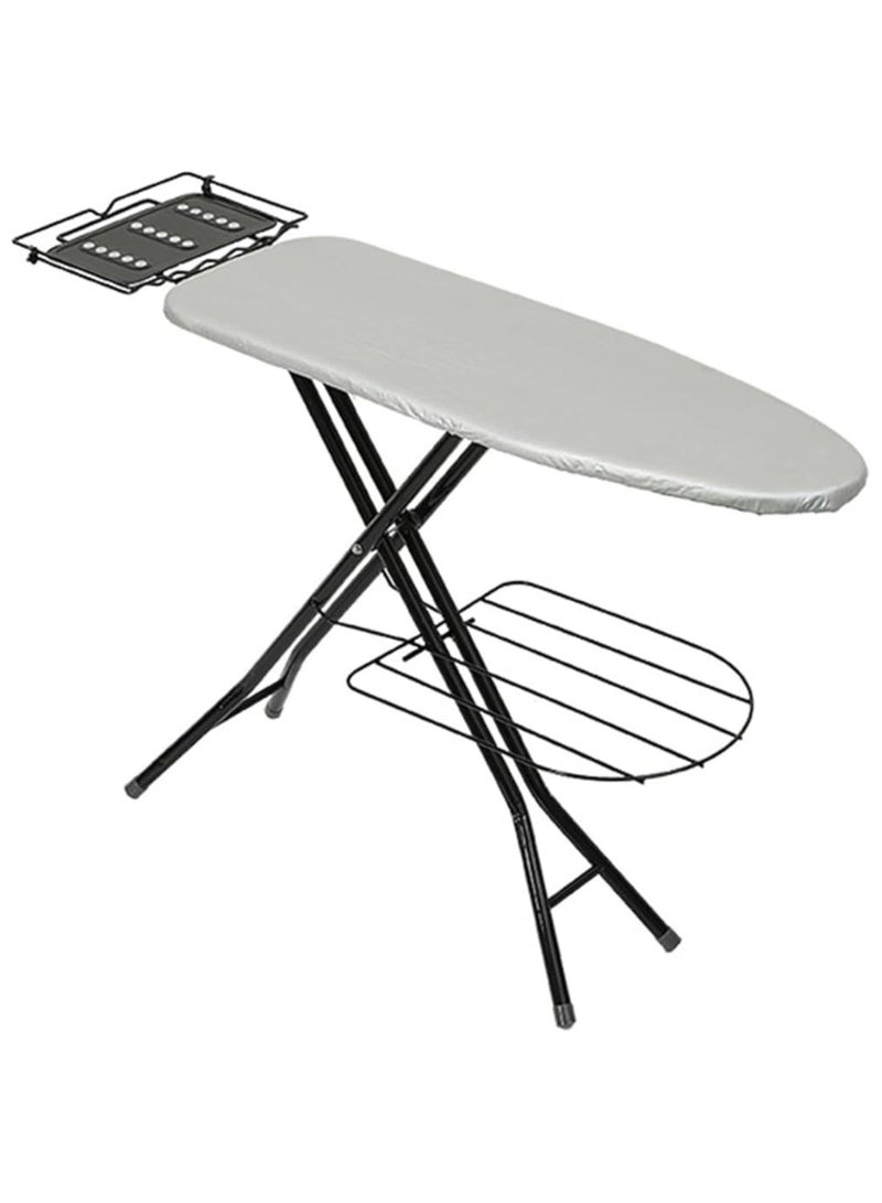 Fold Up Ironing Board with Steam Press Rest Garment Hanger Rack Foldable Powder Coated Metal Alloy Body Heat Resistant Cover Non Slip Feet For Home Apartment Hotel