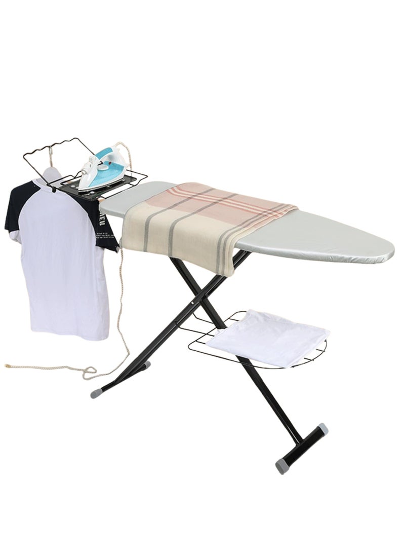 Fold Up Ironing Board with Steam Press Rest Garment Hanger Rack Foldable Powder Coated Metal Alloy Body Heat Resistant Cover Non Slip Feet For Home Apartment Hotel