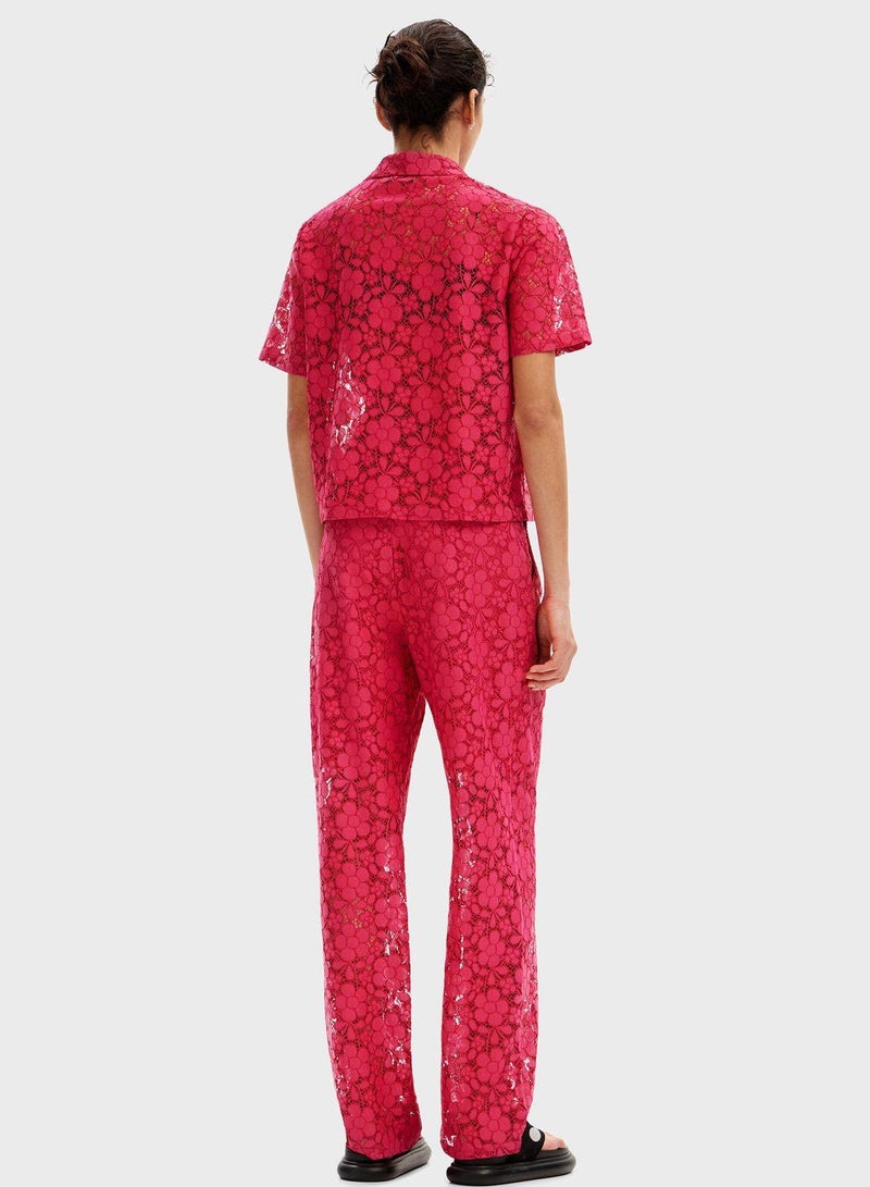 Floral Lace High Waist Pants
