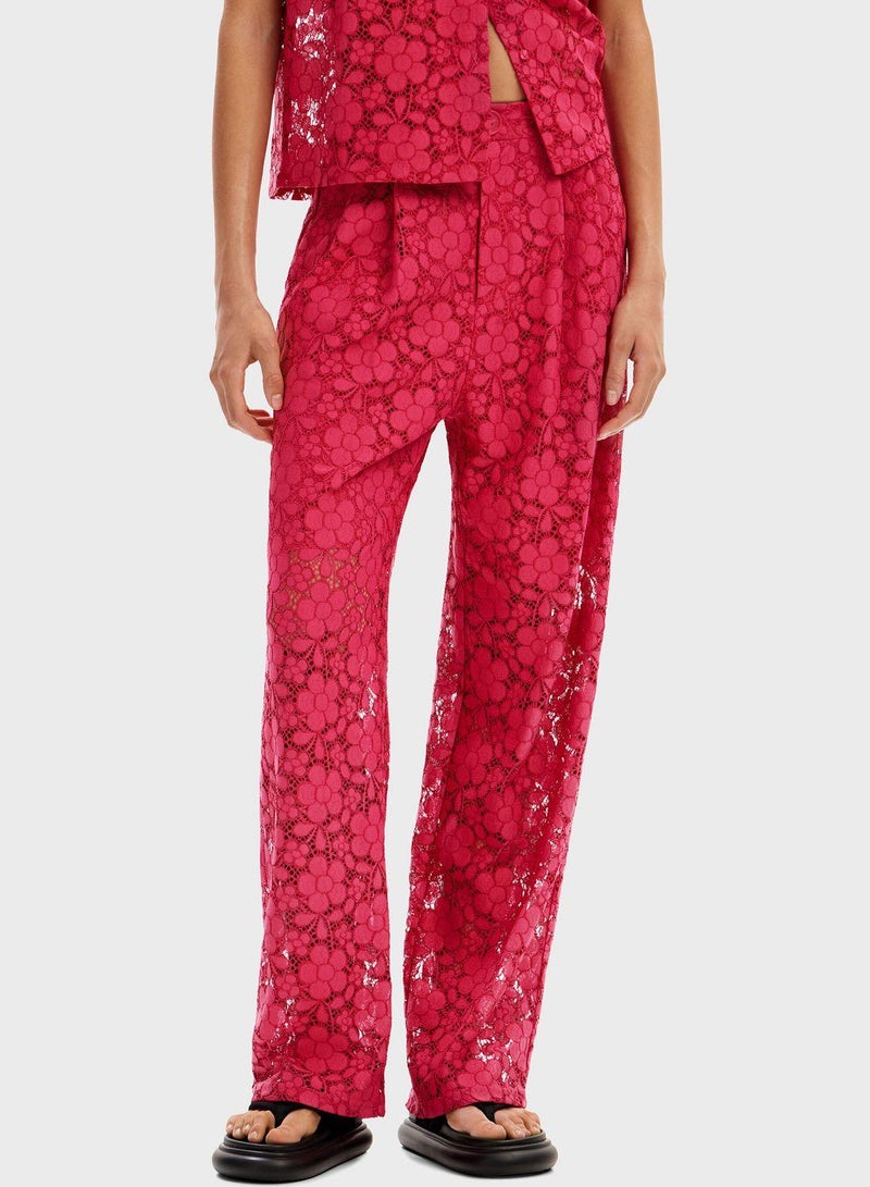 Floral Lace High Waist Pants