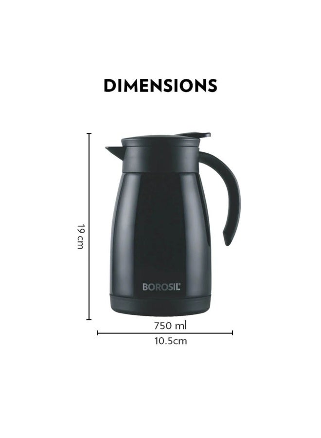 Borosil Vacuum Stainless Steel Teapot - Black - 750 ml