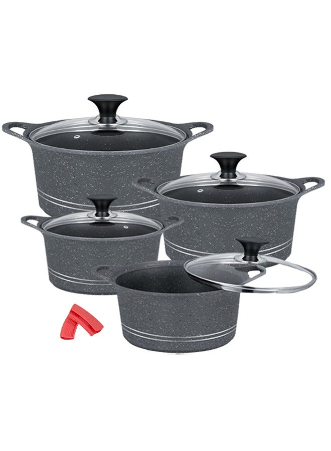 Sonex Diecast Eden King Non-Stick Cookware Set, 10-Piece, Glass Lids & Silicone Holders, 3L-13L, Advanced Korean Diecast Technology, Marble Non-Stick Coating, Dishwasher Safe, PTFE & PFOA-Free, Grey