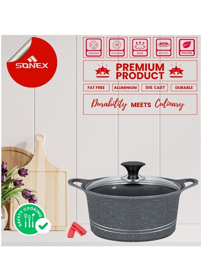 Sonex Diecast Eden King Non-Stick Cookware Set, 10-Piece, Glass Lids & Silicone Holders, 3L-13L, Advanced Korean Diecast Technology, Marble Non-Stick Coating, Dishwasher Safe, PTFE & PFOA-Free, Grey