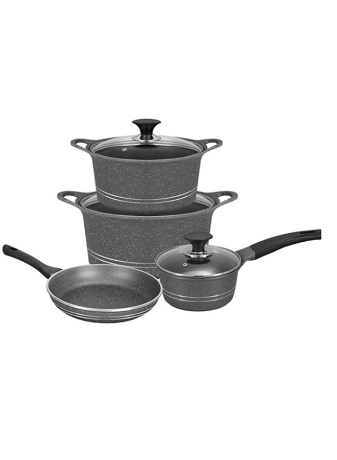 Sonex Diecast Eden Sapphire 7-Piece Gift Set, Korean Technology, Grey Marble Non-Stick Coating, Includes Casserole Pots, Sauce Pot, Frypan, Glass Lids, Easy to Clean,  Long Lasting Performance, Grey