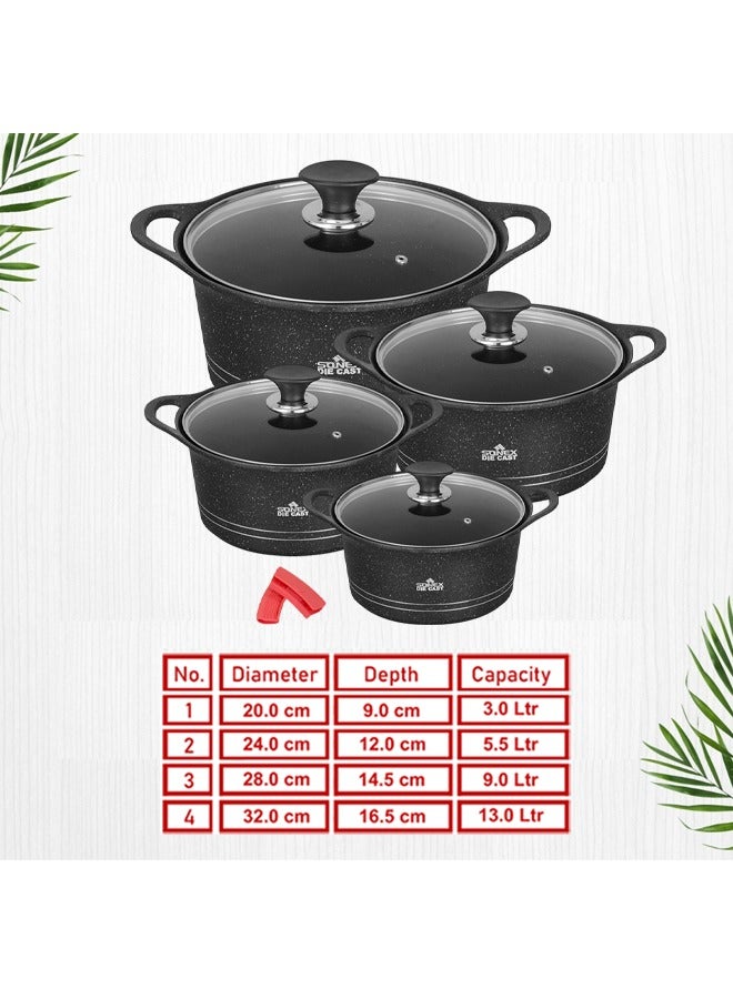 Sonex Diecast Eden King Non-Stick Cookware Set, 10-Piece, Glass Lids & Silicone Holders, 3L-13L, Advanced Korean Diecast Technology, Marble Non-Stick Coating, Dishwasher Safe, PTFE & PFOA-Free, Black