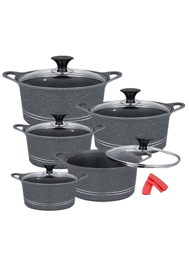 Sonex Diecast Glory Supreme 12-Piece Cookware Set, Marble Coated, Premium Quality, with Pot Holders, Sizes 3L to 19L, Advanced Korean Diecast Technology, Non-Stick, Dishwasher Safe, Grey