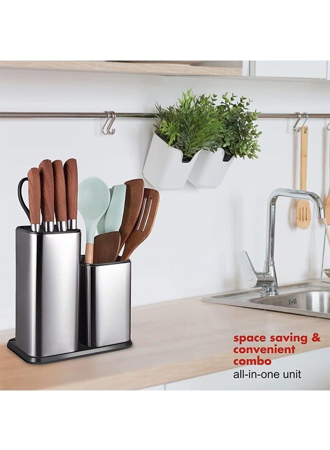 Universal Knife Block Without Knives,Modern Utensil Holder for Countertop,Stainless Steel Knife Holder for Kitchen Counter,Edge-Protecting Knife Storage,Multi-function Knife Organizer