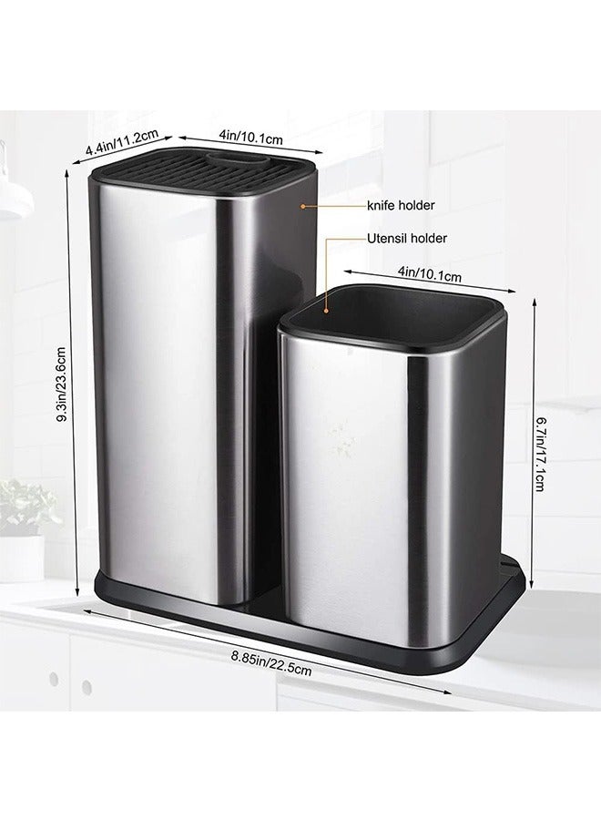 Universal Knife Block Without Knives,Modern Utensil Holder for Countertop,Stainless Steel Knife Holder for Kitchen Counter,Edge-Protecting Knife Storage,Multi-function Knife Organizer