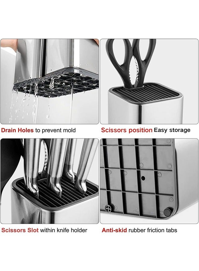 Universal Knife Block Without Knives,Modern Utensil Holder for Countertop,Stainless Steel Knife Holder for Kitchen Counter,Edge-Protecting Knife Storage,Multi-function Knife Organizer