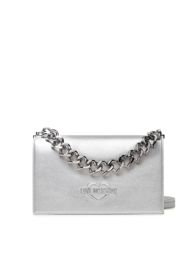 Silver  Handbag with Elegant Gold Hardware for Women