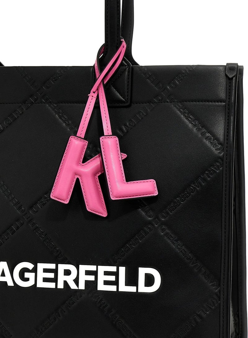 Karl Lagerfeld Textured Leather Structured Handheld Bag Embossed