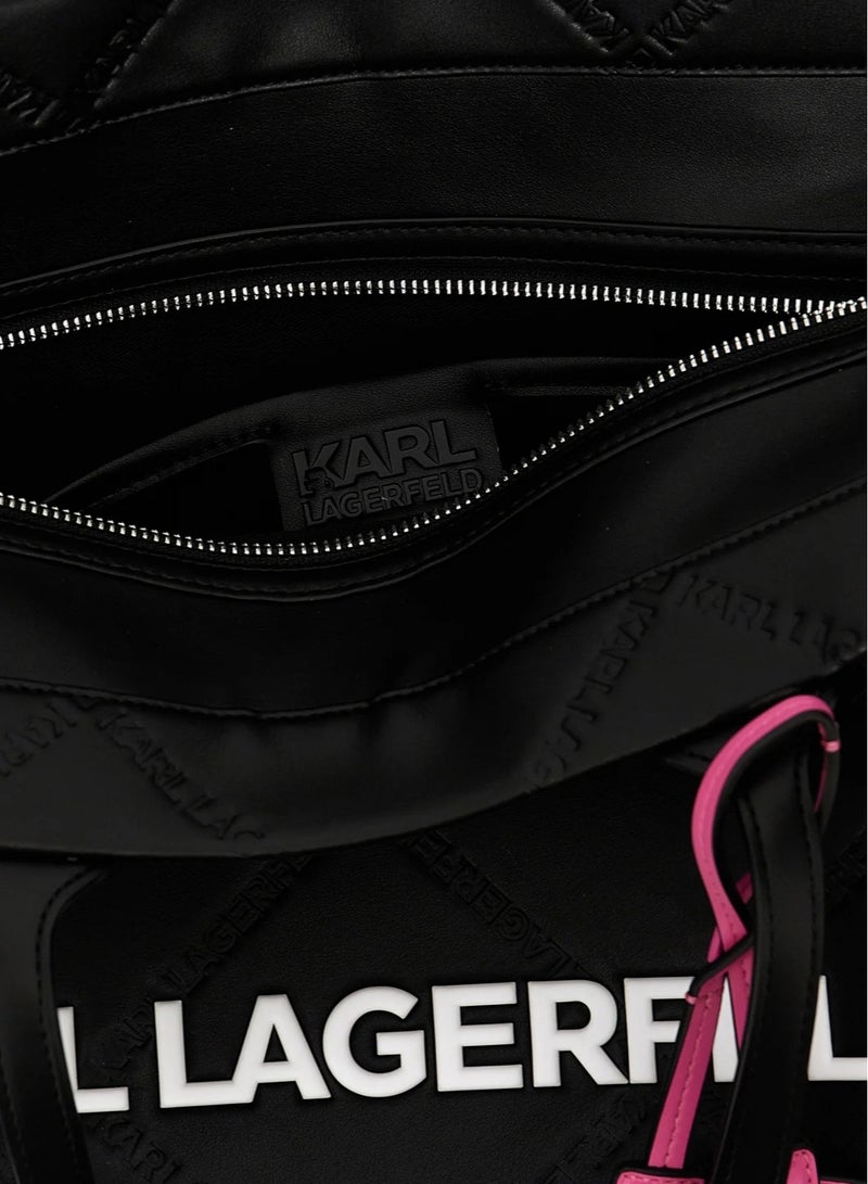 Karl Lagerfeld Textured Leather Structured Handheld Bag Embossed