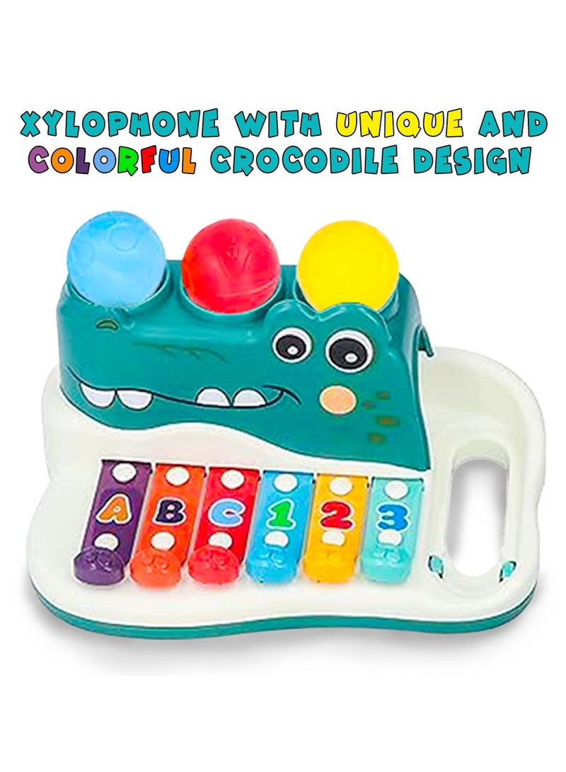 Xylophone Pounding Balls with Hammer Crocodile