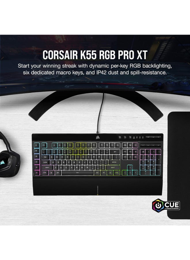 Corsair K55 RGB PRO XT - Dynamic Per-Key RGB Backlighting - Six Macro Keys with Elgato Stream Deck Software Integration - IP42 Dust and Spill-Resistant - Detachable Palm Rest - Media and Volume Keys