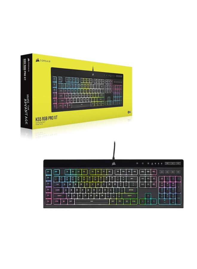 Corsair K55 RGB PRO XT - Dynamic Per-Key RGB Backlighting - Six Macro Keys with Elgato Stream Deck Software Integration - IP42 Dust and Spill-Resistant - Detachable Palm Rest - Media and Volume Keys