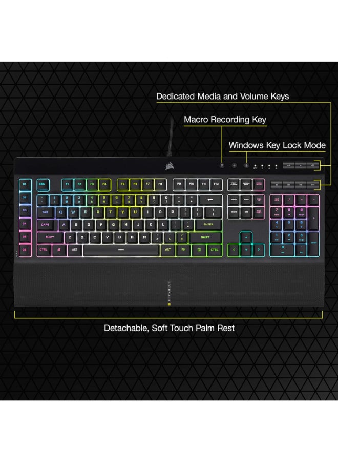 Corsair K55 RGB PRO XT - Dynamic Per-Key RGB Backlighting - Six Macro Keys with Elgato Stream Deck Software Integration - IP42 Dust and Spill-Resistant - Detachable Palm Rest - Media and Volume Keys