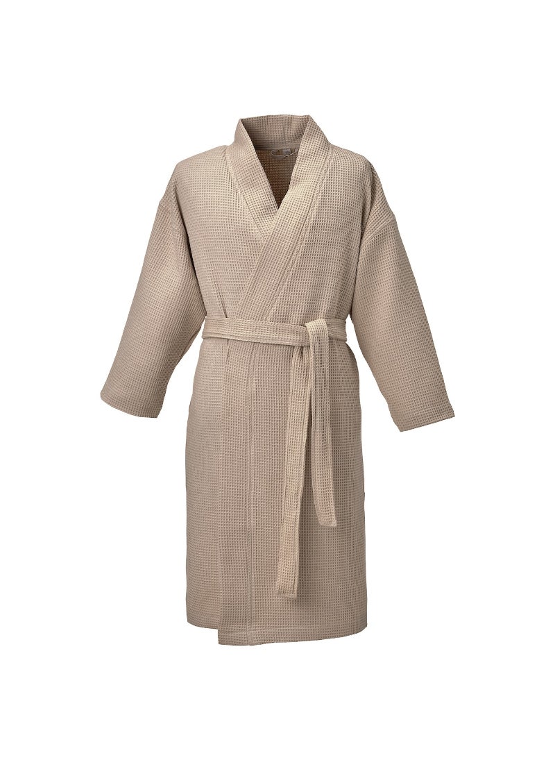 Bath Robe, Beige Cotton Terry Cloth, Comfortable and Absorbent, Unisex Adult Size