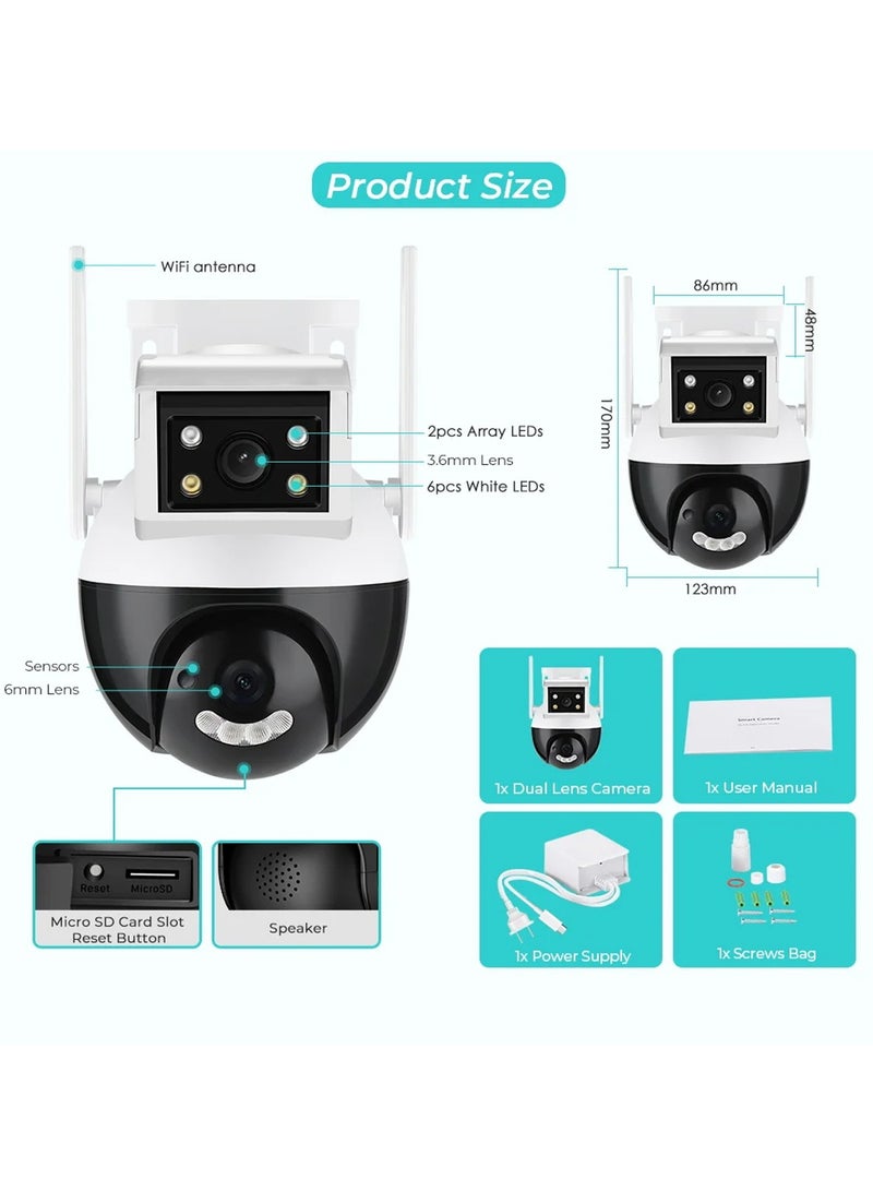 4MP Wifi Camera Dual Screen Dual Lens PTZ Security CCTV Video Surveillance Camera Motion Detect AI Tracking