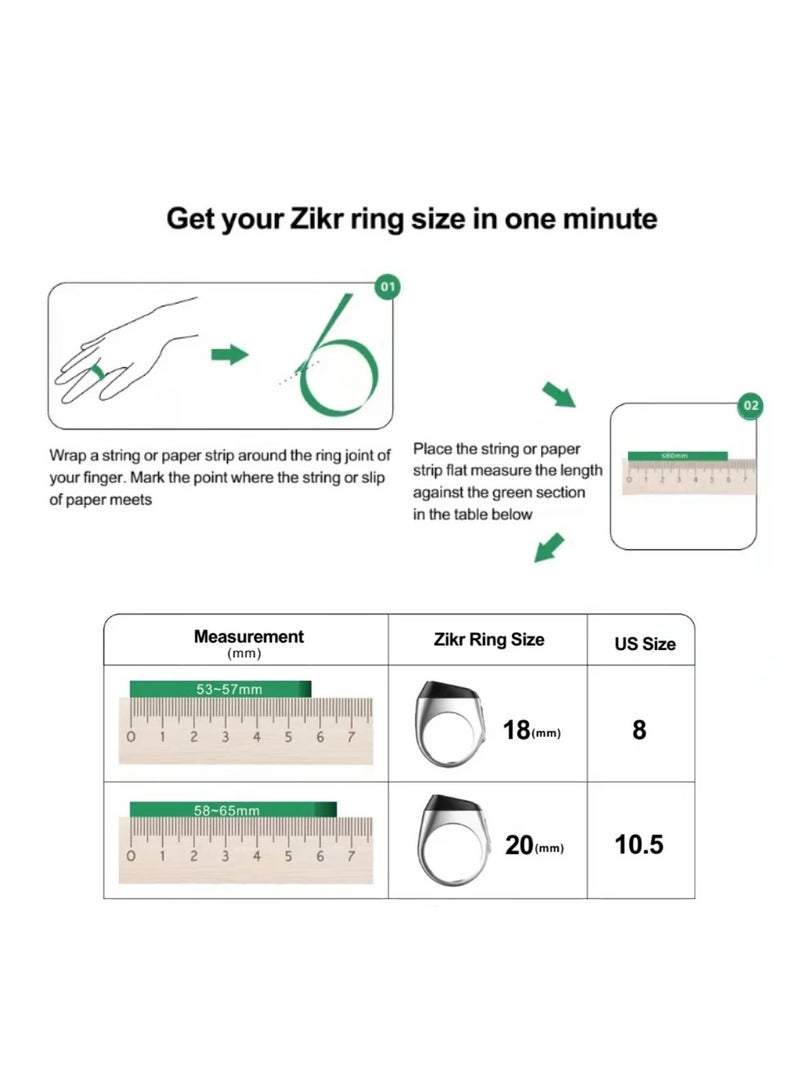 Digital Counter Tasbeeh SMART Zikr Ring 20mm Green