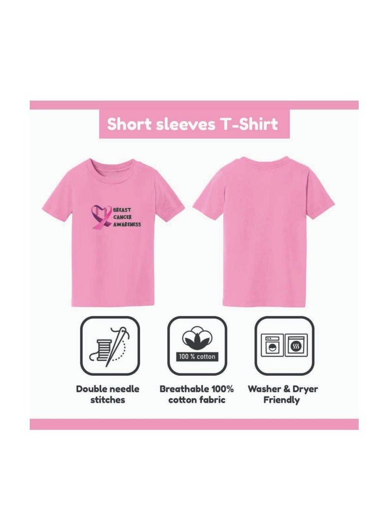 PinkCancer Awareness Kids T-Shirts for Boys – Support and Inspire with Pink Ribbon Design – Round Neck Short Sleeve Soft Cotton T-Shirt