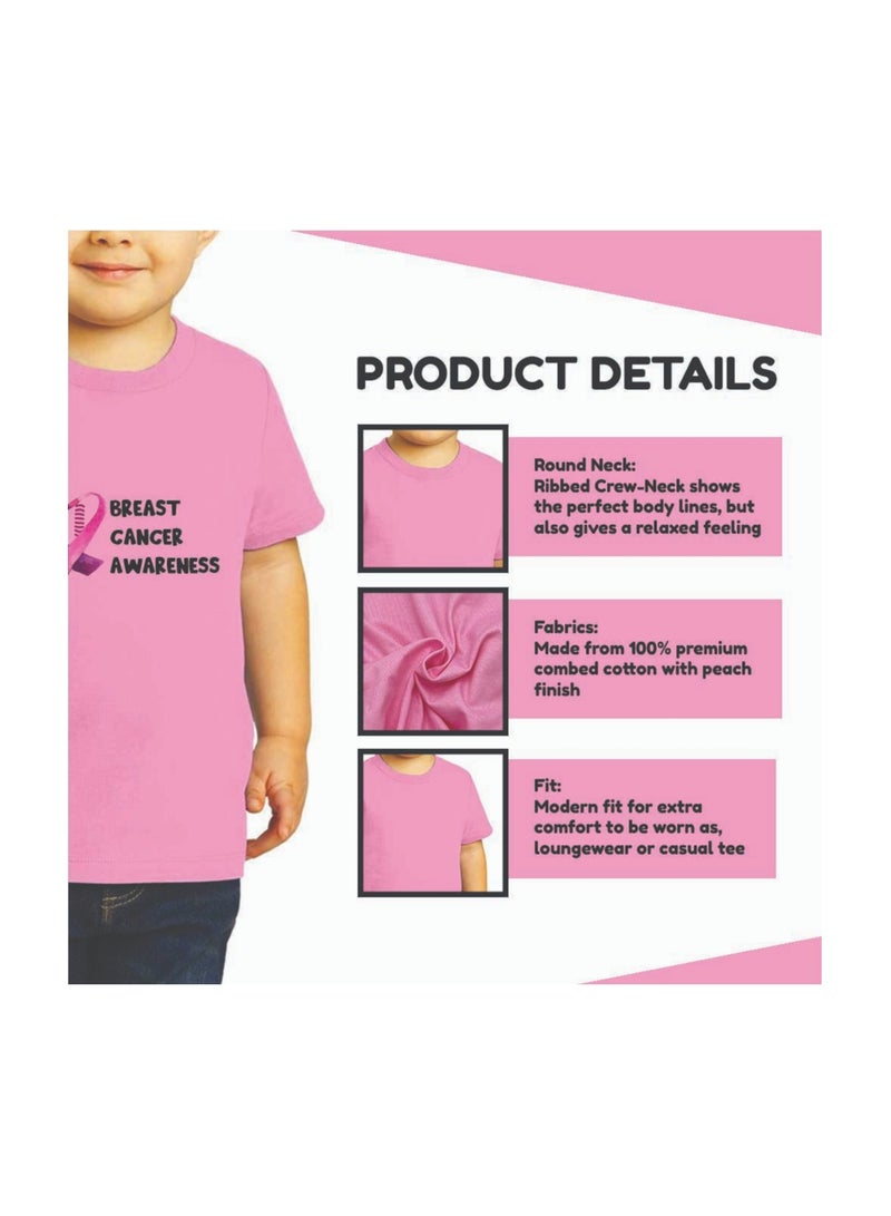 PinkCancer Awareness Kids T-Shirts for Boys – Support and Inspire with Pink Ribbon Design – Round Neck Short Sleeve Soft Cotton T-Shirt