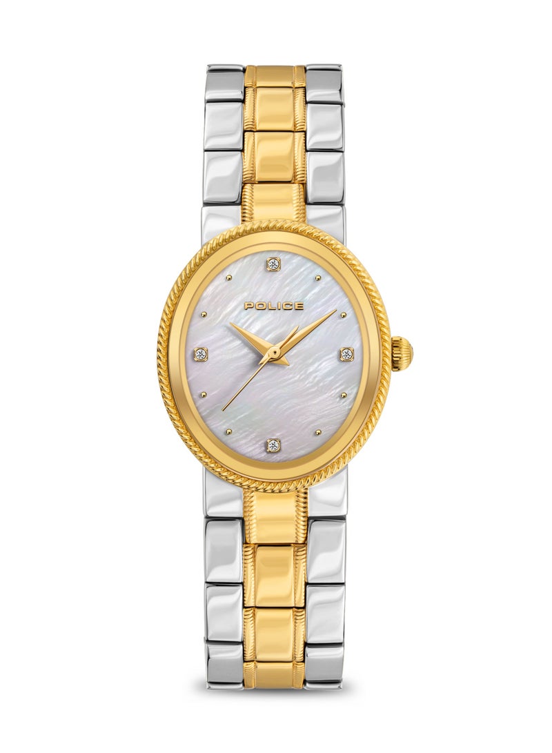 Women's MEA-L03 White Mother-of-Pearl Dial With Silver & Yellow Gold Plated Plated Stainless Steel Bracelet Watch