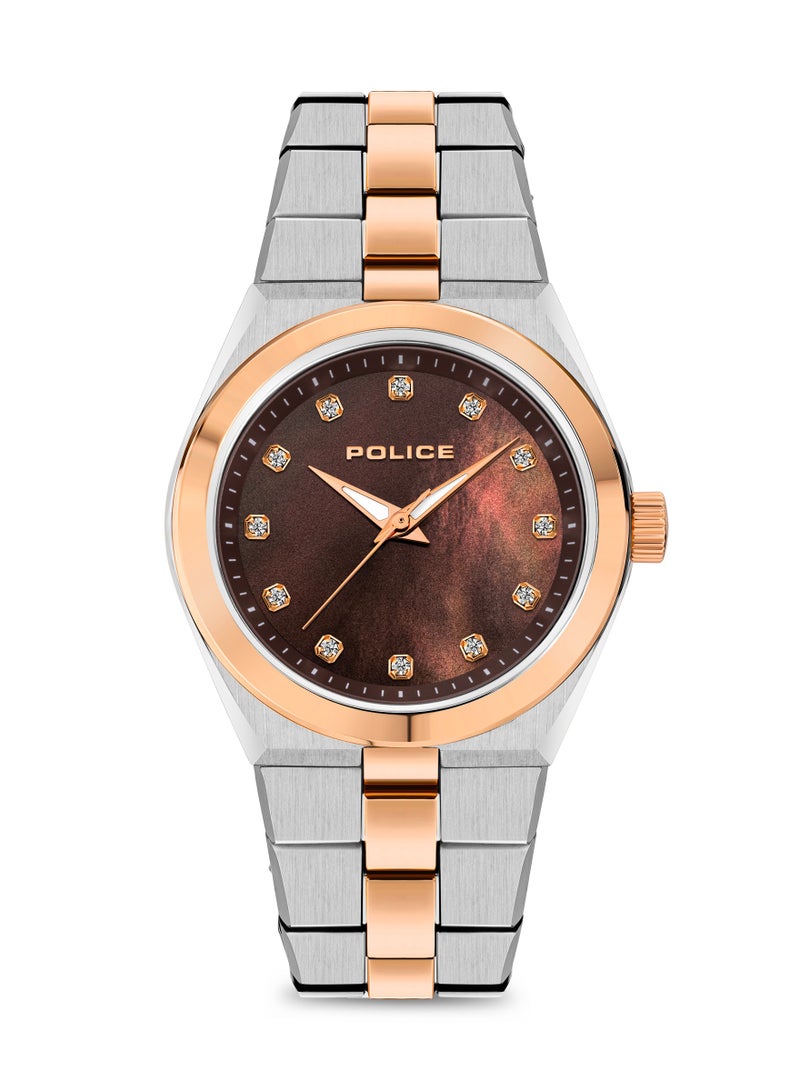 Women's Vogue Brown Mother-of-Pearl Dial With Silver & Rose Gold Stainless Steel Bracelet Analog Watch