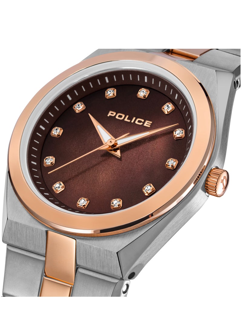 Women's Vogue Brown Mother-of-Pearl Dial With Silver & Rose Gold Stainless Steel Bracelet Analog Watch