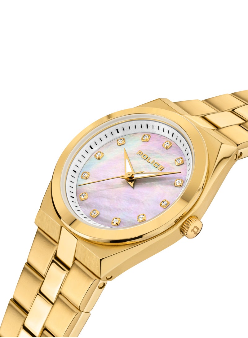 Women's Vogue White Mother-of-Pearl Dial With Yellow Gold Plated Plated Stainless Steel Bracelet Watch