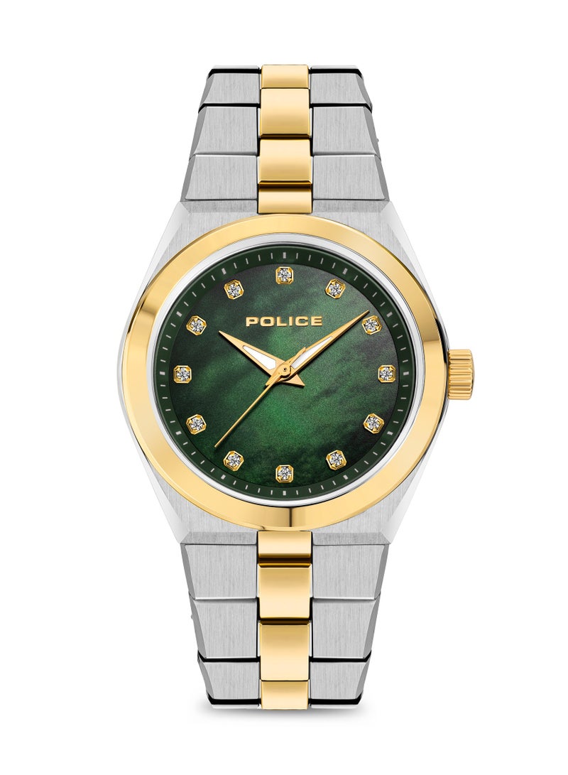 Women's MEA-L03 Green Mother-of-Pearl Dial With Silver & Yellow Gold Plated Plated Stainless Steel Bracelet Watch