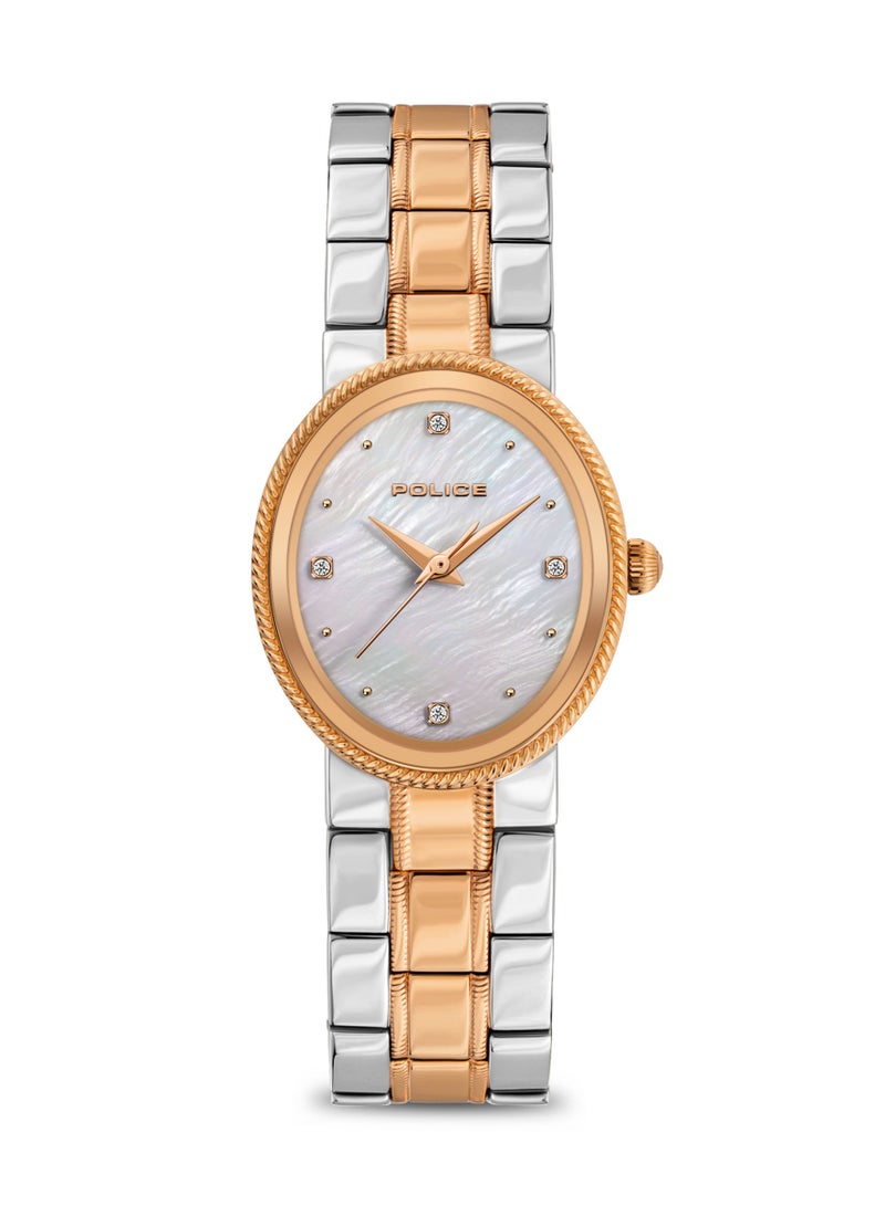 Women's Mea-L03 White Mother-of-Pearl Dial with Silver & Rose Gold Stainless Steel Bracelet Analog Watch