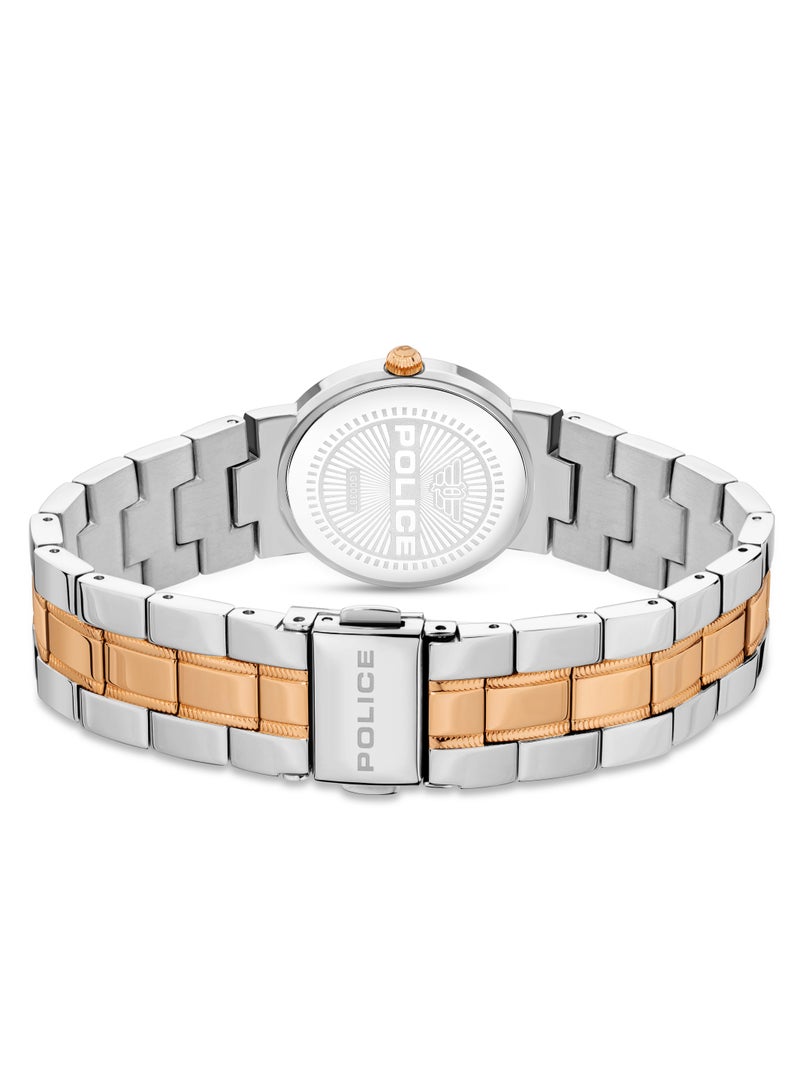 Women's Mea-L03 White Mother-of-Pearl Dial with Silver & Rose Gold Stainless Steel Bracelet Analog Watch