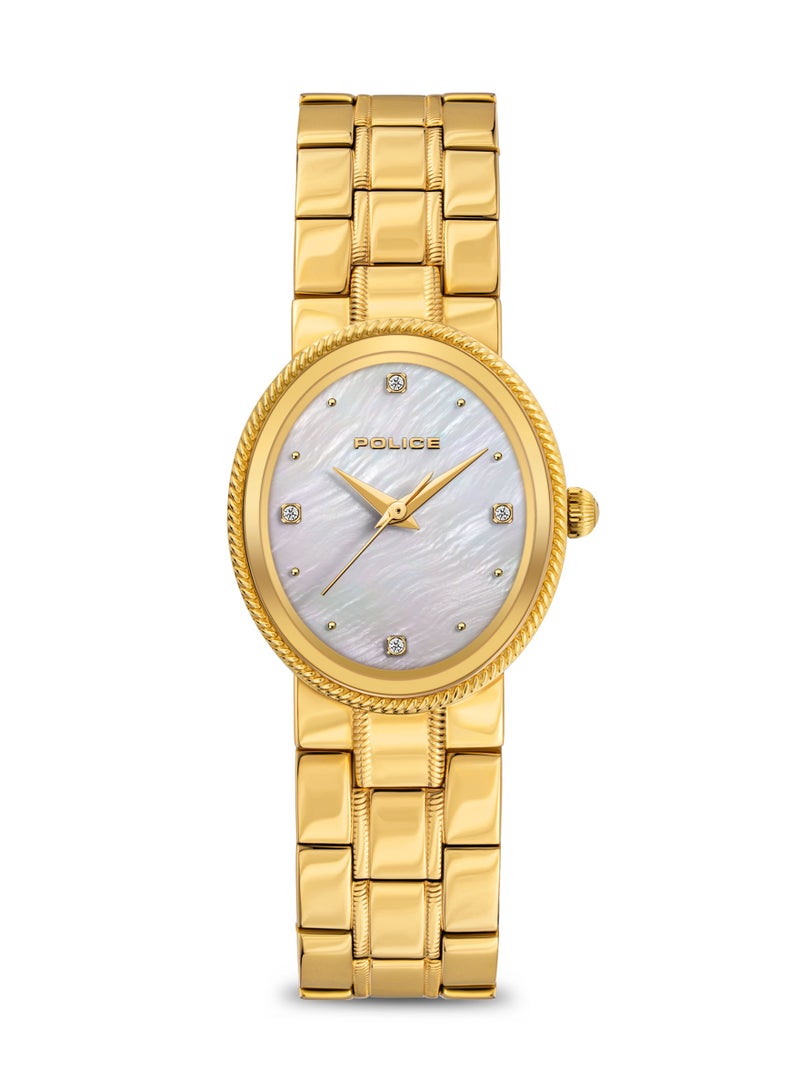 Women's MEA-L03 White Mother-of-Pearl Dial with Yellow Gold Plated Plated Stainless Steel Bracelet Watch