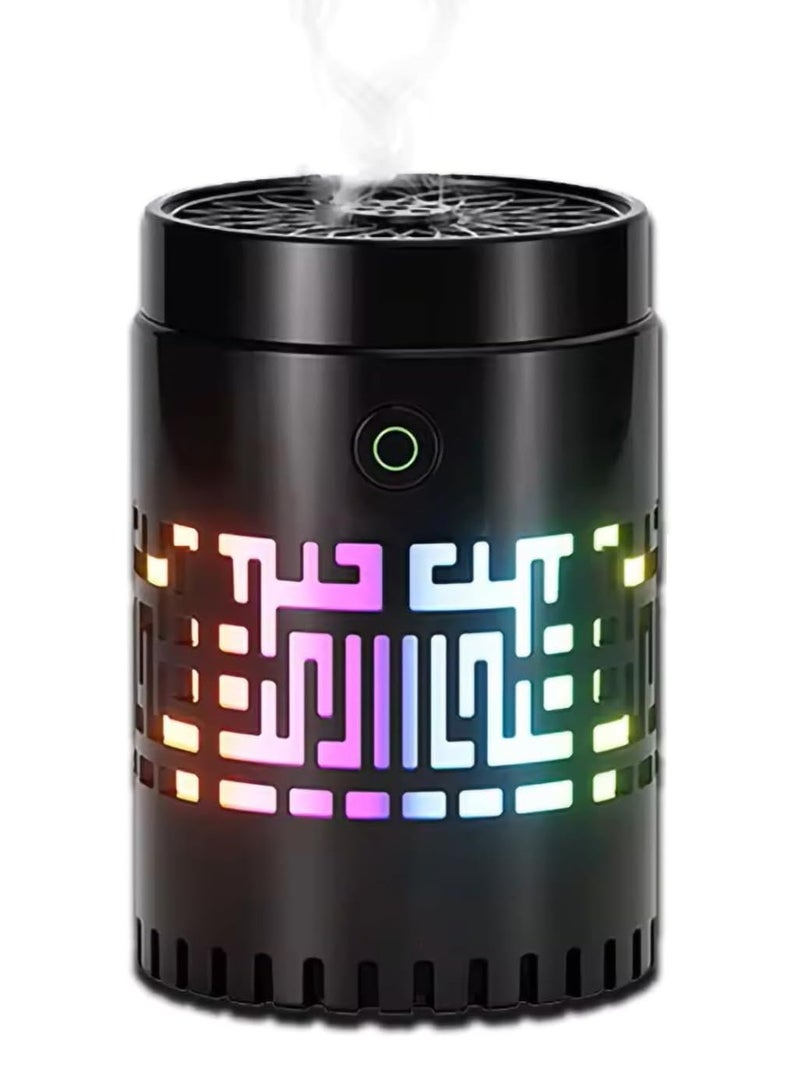 Rechargeable Rounded Portable Incense Bukhoor Burner with Colorful Lights Remote Control and Auto-Stop for Home and Car