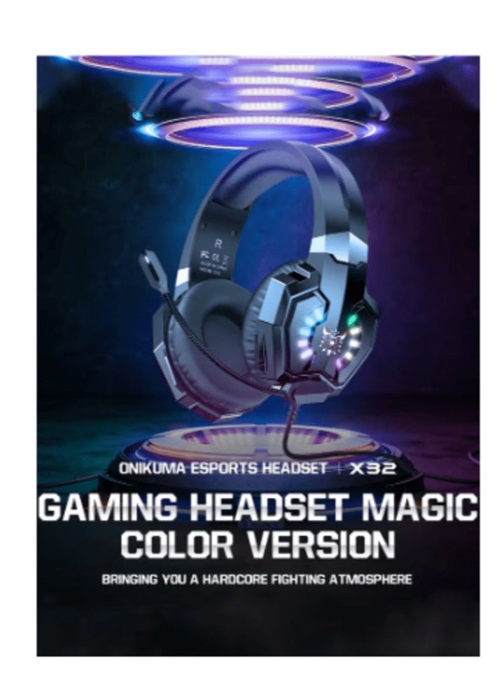 X32 Gaming Headset Wired Over-Ear Gaming Headphones with Mic & RGB Light for PS4/PS5/XOne/XSeries/NSwitch/PC