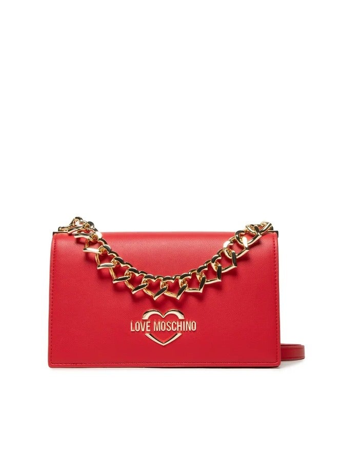 Red  Handbag with Stylish Gold Accents for Women