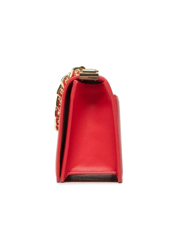 Red  Handbag with Stylish Gold Accents for Women