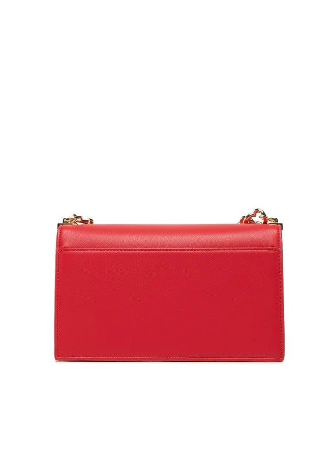 Red  Handbag with Stylish Gold Accents for Women