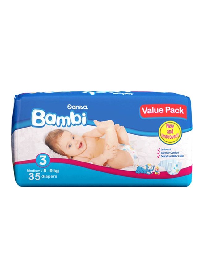 Sanita Baby Medium Diapers, Value Pack, Size 3 (5-9 kg), 35 Count